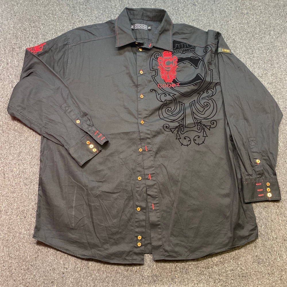 Coogi Button Down Shirt Sz XXXL Mens Black Streetwear Embroidered Winged Crest